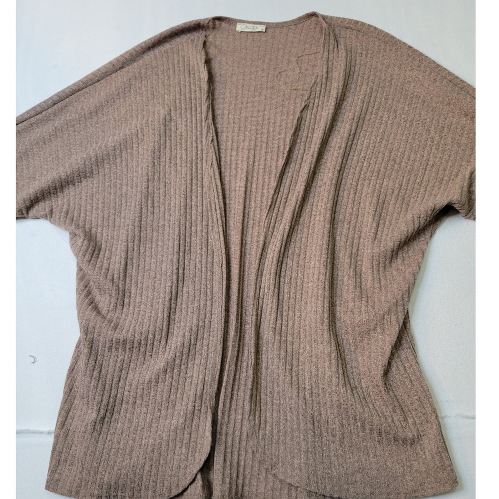 Olivia Rae Ribbed Open Front Cardigan Mauve Brown Marl XL Relaxed Lightweight